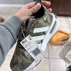 Adidas Green Camouflage Sneakers with White Stripes